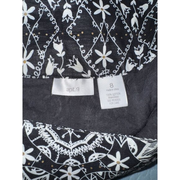 Black & White Floral Geometric Print Knee-Length Flared Skirt Apt. 9 Size 8 Cott - Picture 3 of 8